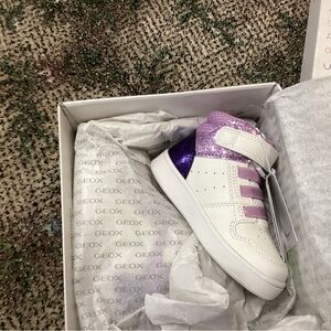 Geox Kids' White and Sparkly Purple Sneakers